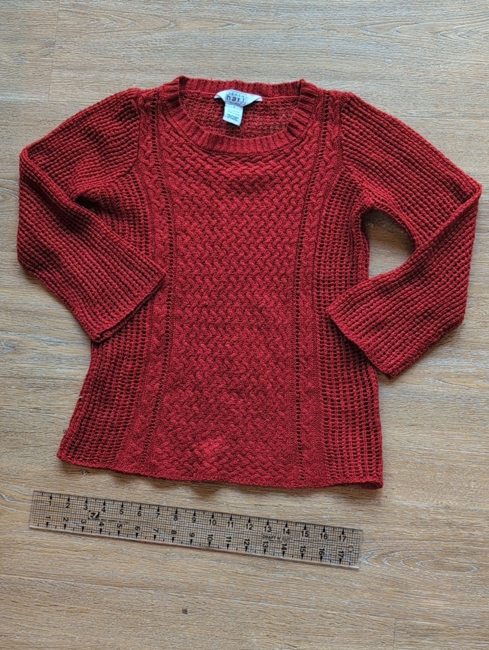 Women’s Red Open Knit, 3/4 Sleeve Sweater, Small